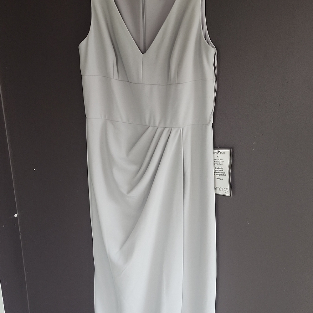 Adrianna Papell Soft Gray Draped Midi Dress